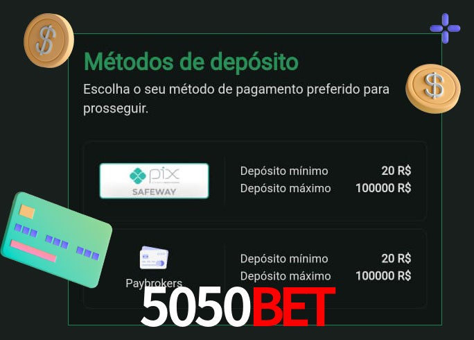 O cassino 5050Bet oferece uma grande variedade de métodos de pagamento